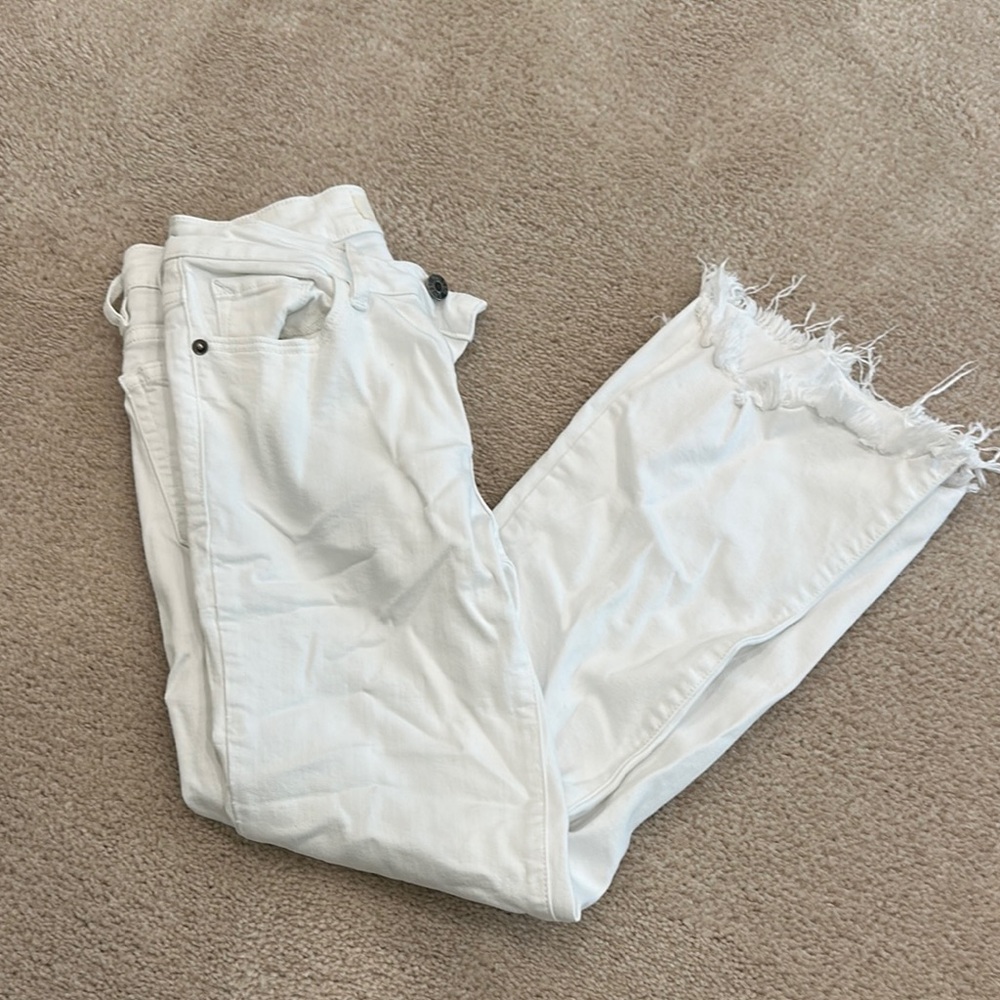 White Distressed Straight-Leg Jeans